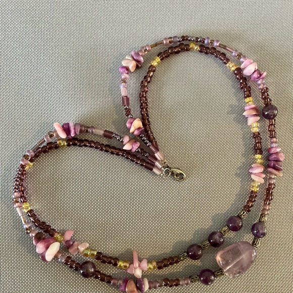 Multilayered Amethyst? Beaded Double Strand Semi Precious Boho Necklace - Picture 16 of 16